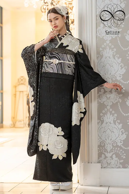 【正絹・仕立て上がり】 振袖 黒 モダン 成人式 前撮り C515 正絹・仕立て上がり】 振袖 黒 モダン 成人式 前撮り C954