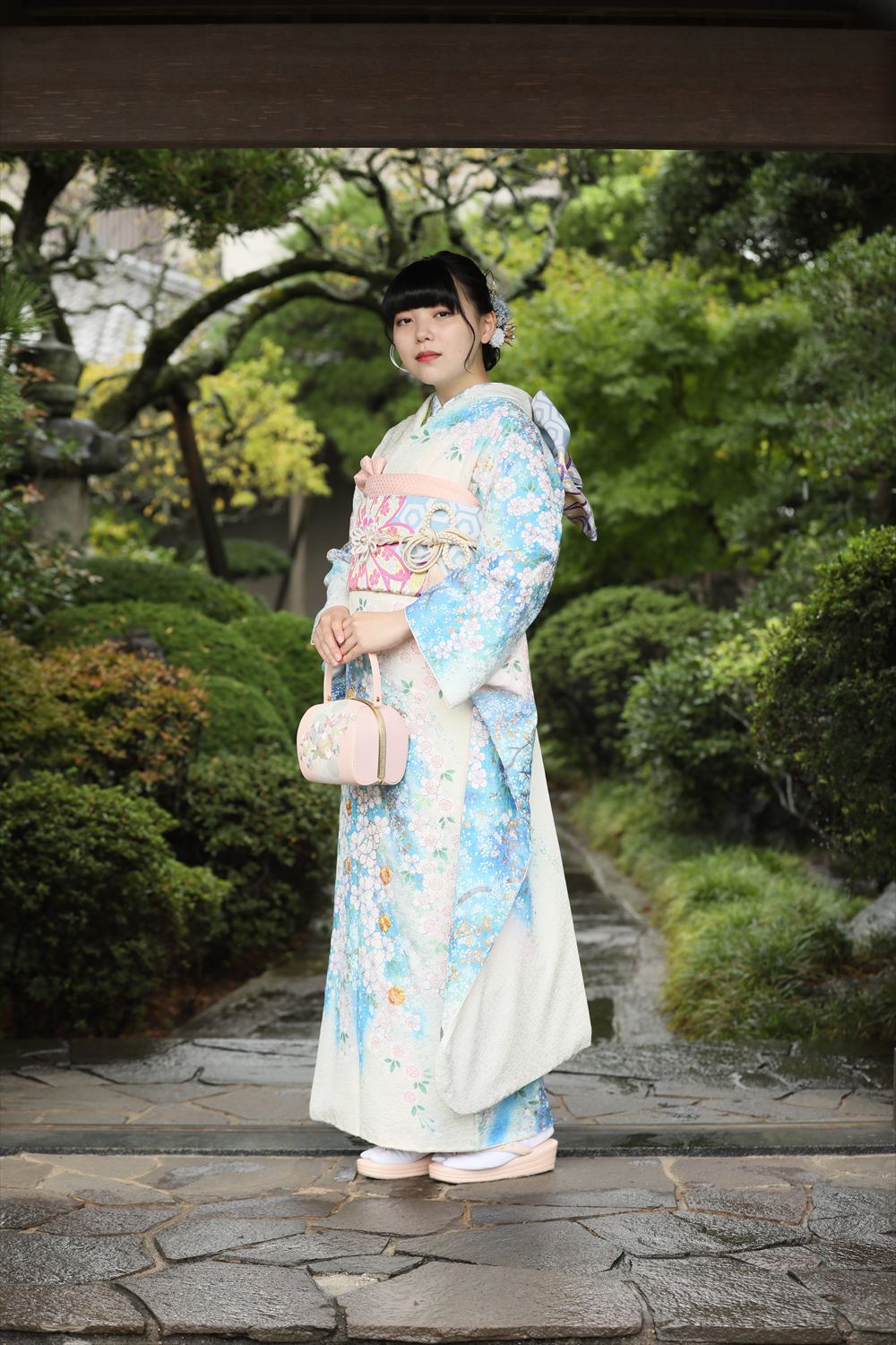水色　ピンク　花